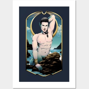 Merman Coming out of the Water - Sexy Merman Posters and Art